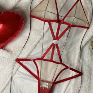 Conjunto Strappy Transparente Vermelho – Atitude e Sedução